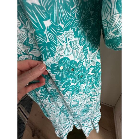 Vintage 80s Ramono Rull Classic Indi Print Summer Dress Size Small Turquoise Wht - Picture 7 of 12